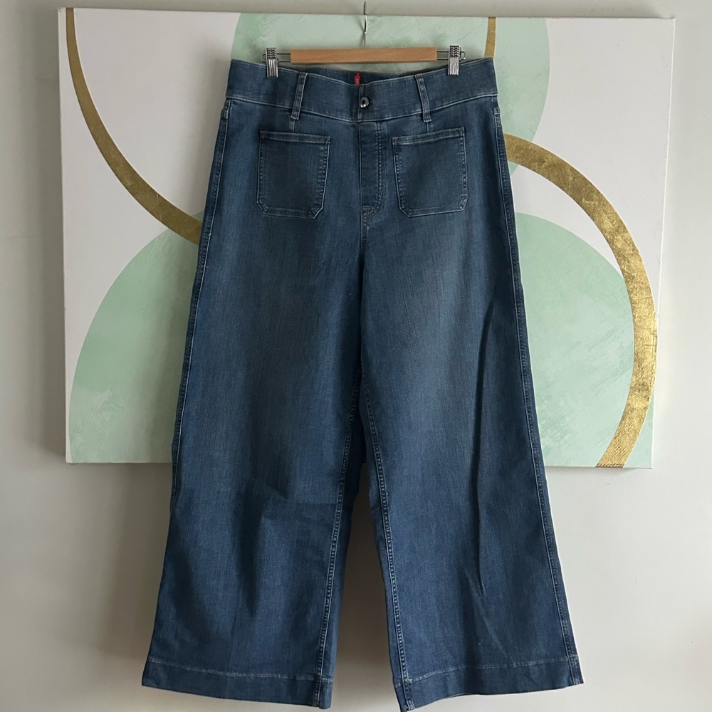SPANX Cropped Wide-Leg Blue Jeans